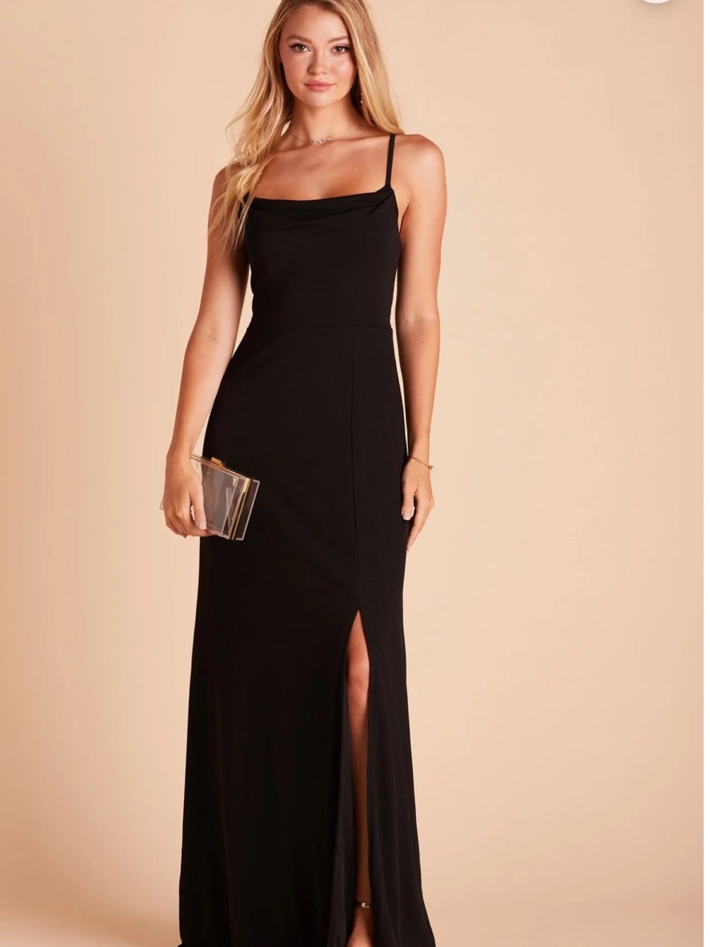 Birdy Grey Black Spaghetti-Strap Maxi Dress with Side Slit